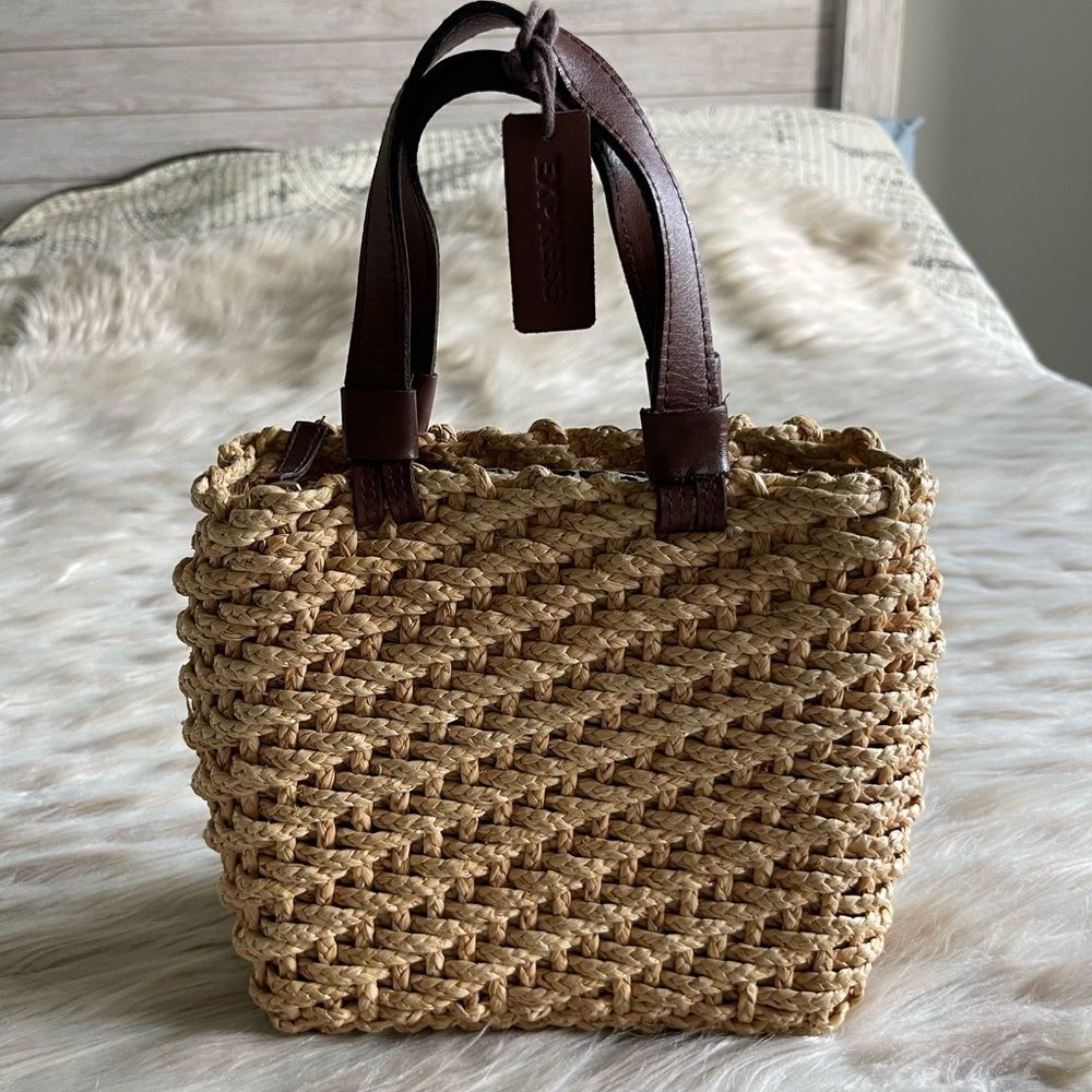 Express Y2K Straw Mini Handbag with Leather Straps
